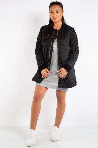 Black longline outlet bomber jacket womens