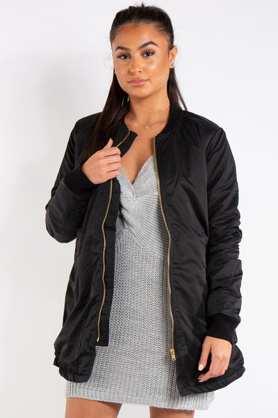 Long bomber hotsell jacket black