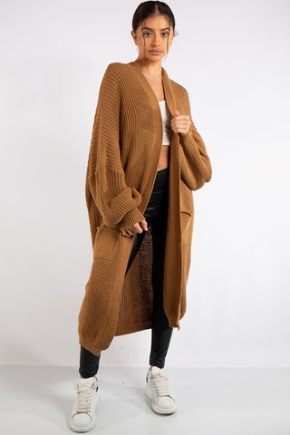 Yara Tan Knit Long Cardigan Miss Hussy