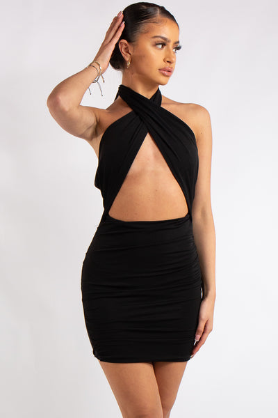 Black cross neck dress best sale