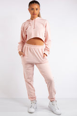 Pink cropped best sale tracksuit set