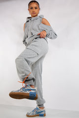 Mabel Grey Cut Out Cold Shoulder Tracksuit Miss Hussy