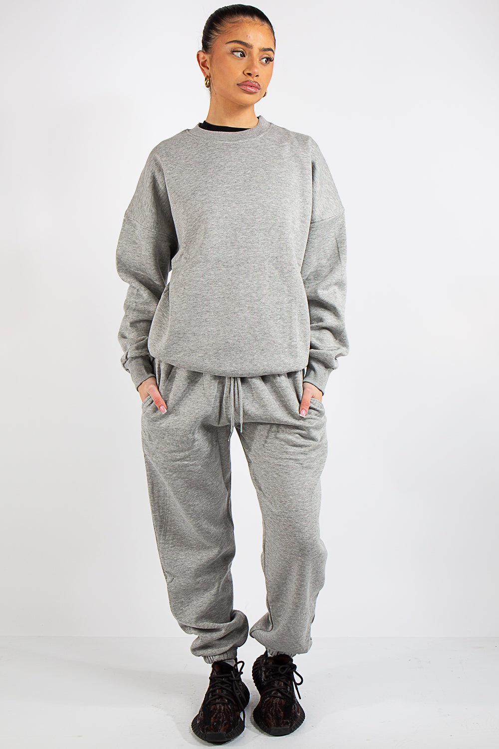 Grey Oversized Sweatshirt and Joggers Tracksuit Set- June – Miss Hussy