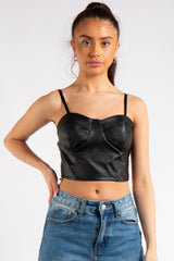 Rayna Black Faux Leather Bra Top – Miss Hussy