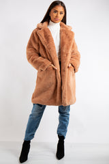 Camel faux outlet fur coat